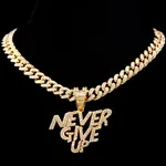 Never Give Up Letter Pendant Cuban Chain Necklace - Available at AfnoBazar Nepal