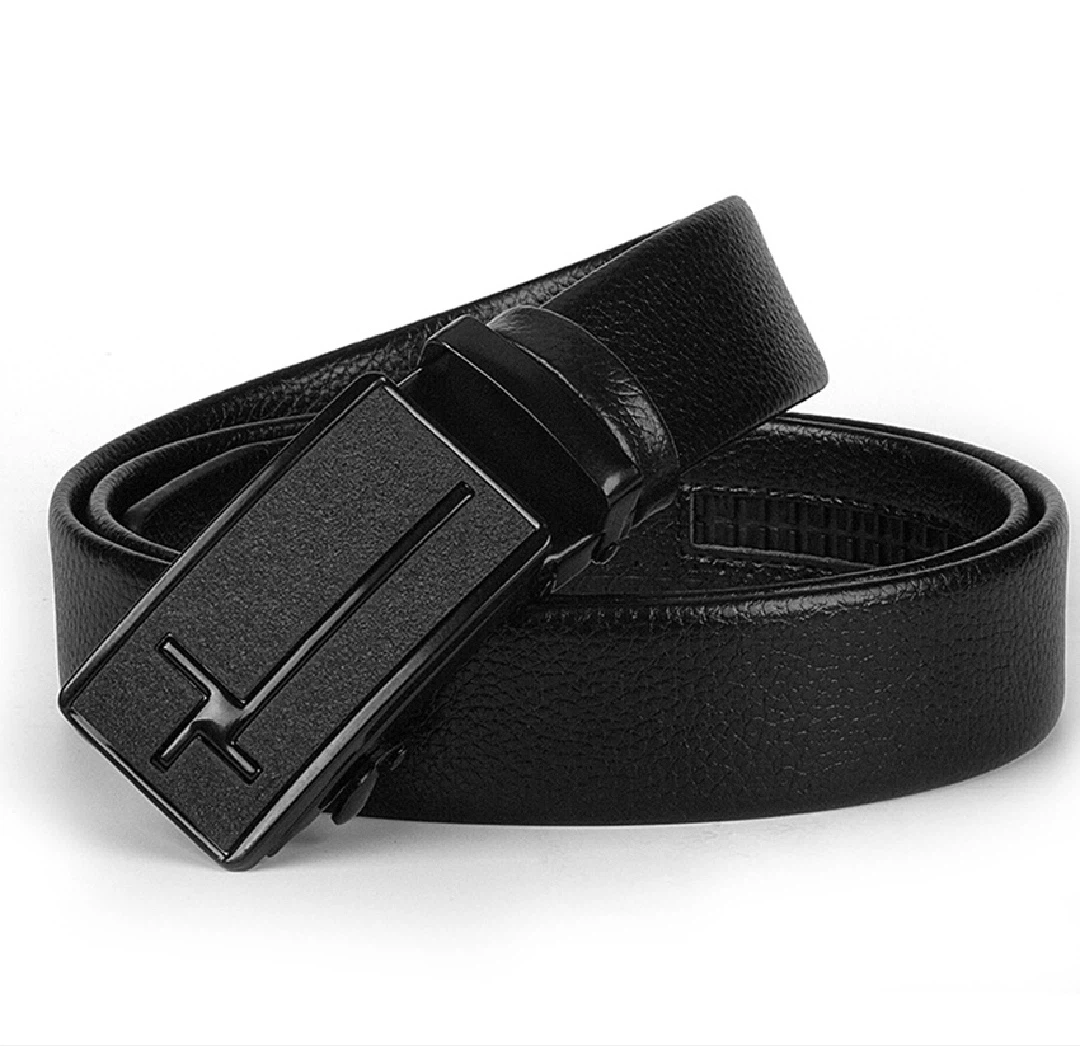 Men Auto-Lock PU Vegan Leather Belt, Black - Available at AfnoBazar Nepal
