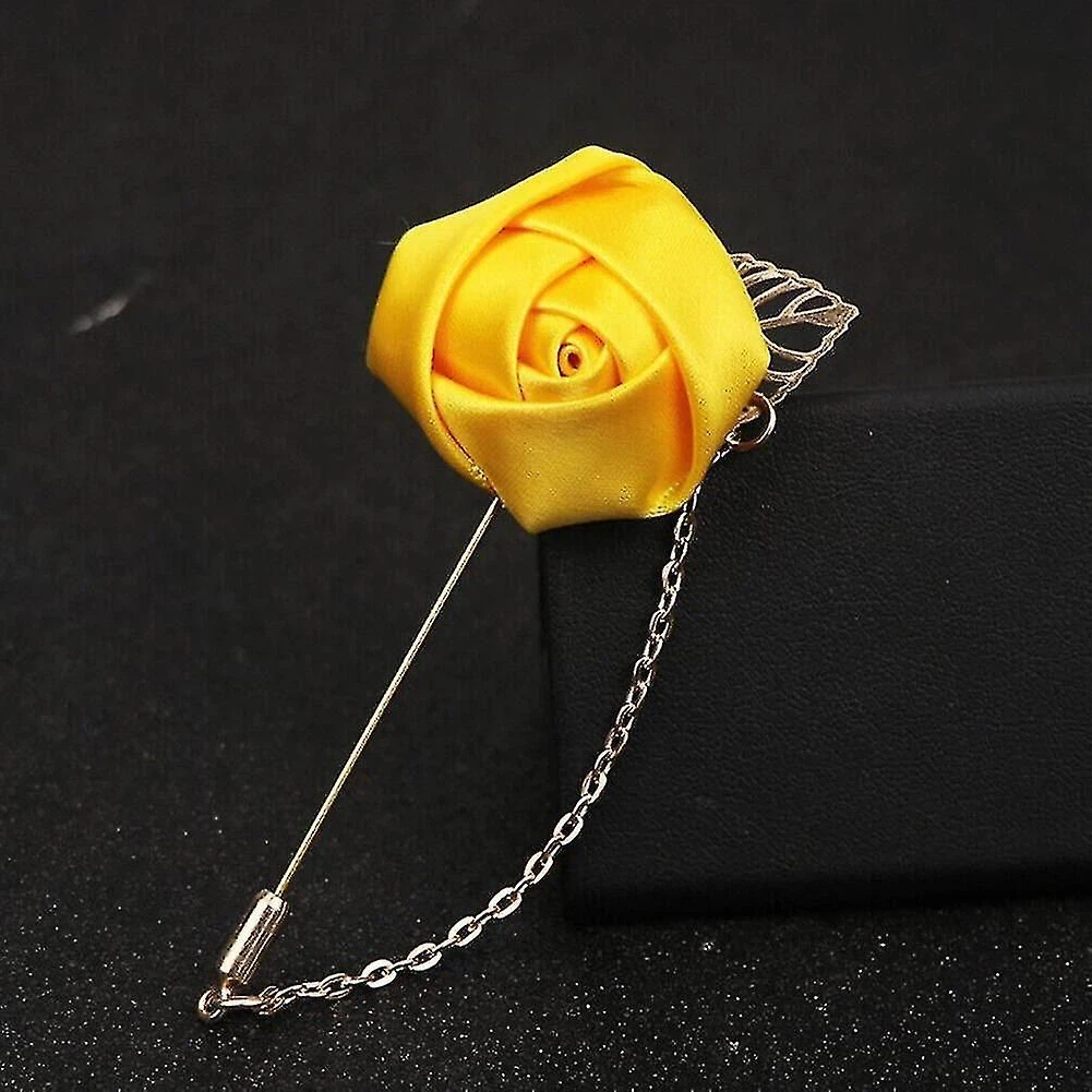 Fabric Flower Brooch with Gold Leaf and Chain - Available at AfnoBazar Nepal