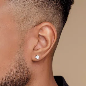 Men Silver Square CZ Stud Earrings - Available at AfnoBazar Nepal