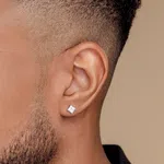 Men Silver Square CZ Stud Earrings - Available at AfnoBazar Nepal