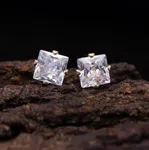 Large Clear Square Stud Earrings, Silver Tone - Available at AfnoBazar Nepal