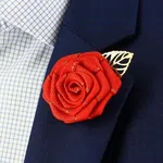 Red Fabric Rose Lapel Pin with Gold Leaf - Available at AfnoBazar Nepal
