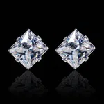 Large Clear Square Stud Earrings, Silver Tone - Available at AfnoBazar Nepal