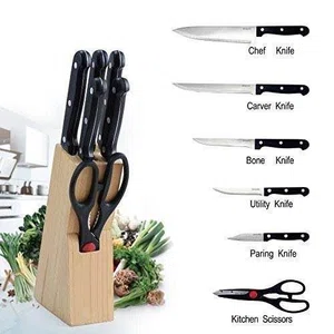 7 Piece Stainless Steel Knife Set with Wooden Stand - Available at AfnoBazar Nepal