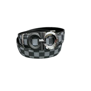 Men Grey and Black Plaid Leather Ratchet Belt - Available at AfnoBazar Nepal