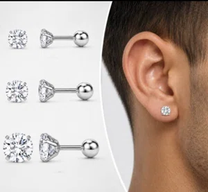 Men Round Diamond Look Stud Earrings - Available at AfnoBazar Nepal