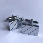 Silver Stripe Cufflinks and Studs - Available at AfnoBazar Nepal