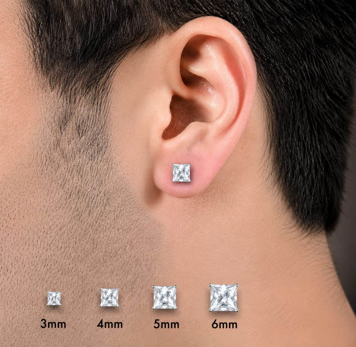 Square Rhinestone Ear Studs for Men, 1 Pair - Available at AfnoBazar Nepal