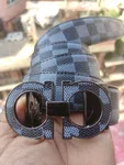 Men Grey and Black Plaid Leather Ratchet Belt - Available at AfnoBazar Nepal
