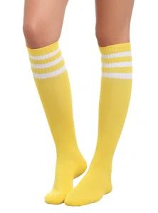 Women Over the Knee Socks, Yellow with Black Stripes - Available at AfnoBazar Nepal