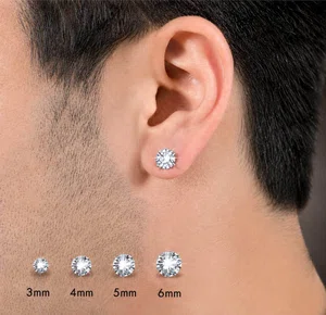 Round Rhinestone Ear Studs for Men, 1 Pair - Available at AfnoBazar Nepal