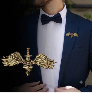 Retro Knight Sword and Wing Enamel Brooch - Available at AfnoBazar Nepal