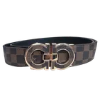 Men Brown Plaid Genuine Leather Belt with Gold Buckle - Available at AfnoBazar Nepal