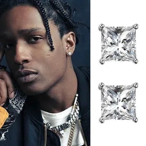 Large Clear Square Stud Earrings, Silver Tone - Available at AfnoBazar Nepal