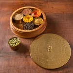Wooden Masaladani (Acacia Wood Spice Box) - Available at AfnoBazar Nepal
