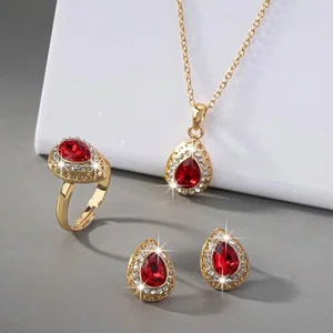 Elegant Rhinestone Water Drop Pendant Set For Women - Available at AfnoBazar Nepal