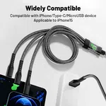 3-in-1 Universal Charging Cable - 100W Fast Charge with Auto Shut-Off and Data Transfer image 3