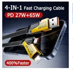 4-in-1 Fast Charging Cable L-207 - Pack of 2, Type C, USB A and Lightning, 65W image 1