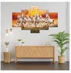 7 Horses Canvas Wall Art - 5 Panel Red Running Horses Print, Landscape Set image 1