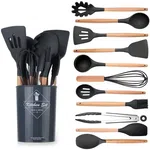 12 Piece Silicone Spatula Set - Heat Resistant Kitchen Utensils with Wooden Handles and Holder image 1