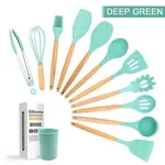 12 Piece Silicone Spatula Set - Heat Resistant Kitchen Utensils with Wooden Handles and Holder image 3