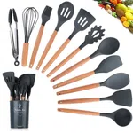 12 Piece Silicone Spatula Set - Heat Resistant Kitchen Utensils with Wooden Handles and Holder image 2