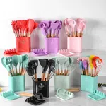 12 Piece Silicone Spatula Set - Heat Resistant Kitchen Utensils with Wooden Handles and Holder image 7