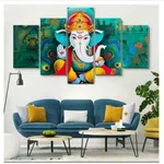 Ganesh Canvas Wall Painting - 5 Panel Print Set for Living Room and Puja Room image 2