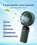 Foldable Neck Hanging Fan - USB Rechargeable 5 Speed Fan with Phone Stand and Display image 2