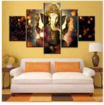 Ganesh Canvas Wall Painting - 5 Panel Print Set for Living Room and Puja Room image 1