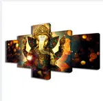 Ganesh Canvas Wall Painting - 5 Panel Print Set for Living Room and Puja Room image 3