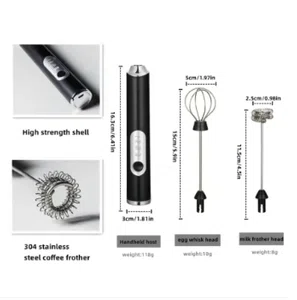 Handheld Milk Frother for Coffee - Stainless Steel Electric Whisk