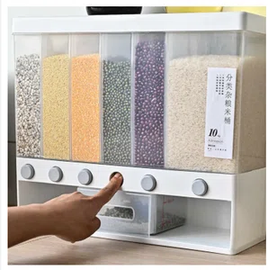 Rice and Cereal Storage Dispenser 10kg - 360 Degree Rotating Box with Measuring Cup