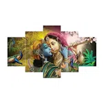 Radha Krishna Canvas Wall Painting - 5 Panel Print Set, 50 x 24cm Unframed image 1