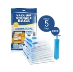 Vacuum Storage Bags with Hand Pump - Pack of 5 Reusable Ziplock Space Saver Bags image 1
