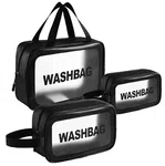 Transparent Toiletry Bag Set of 3 - PVC Travel Organiser Pouches for Makeup and Grooming image 1