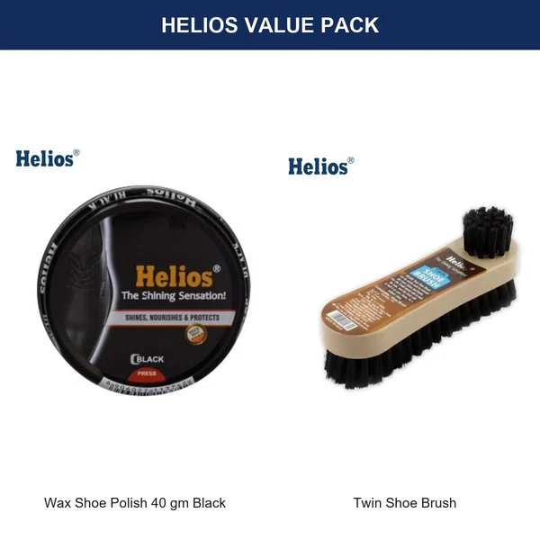 Helios Black Wax Shoe Polish and Twin Shoe Brush Value Pack