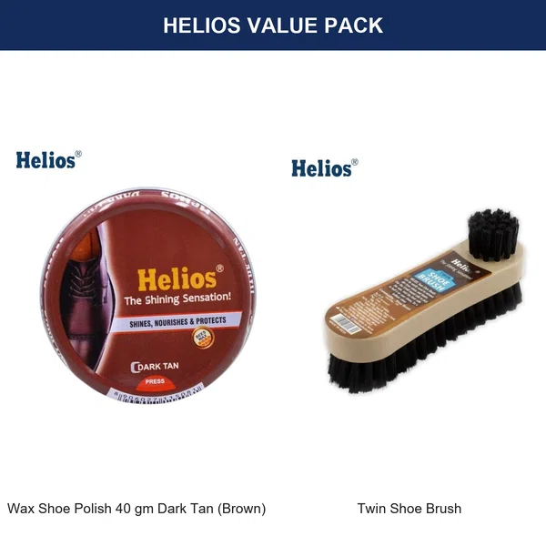 Helios Brown Wax Shoe Polish and Twin Shoe Brush Combo Value Pack