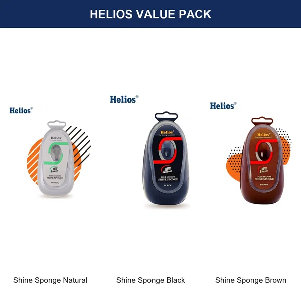 Helios Four Seasons Leather Shoe Shine Sponge Value Pack (Natural, Black and Brown) - Available at AfnoBazar Nepal