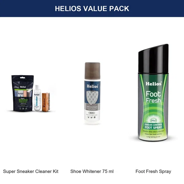 Helios Sneaker Grooming Combo (Super Sneaker Cleaner, Shoe Whitener and Foot Fresh) - Available at AfnoBazar Nepal