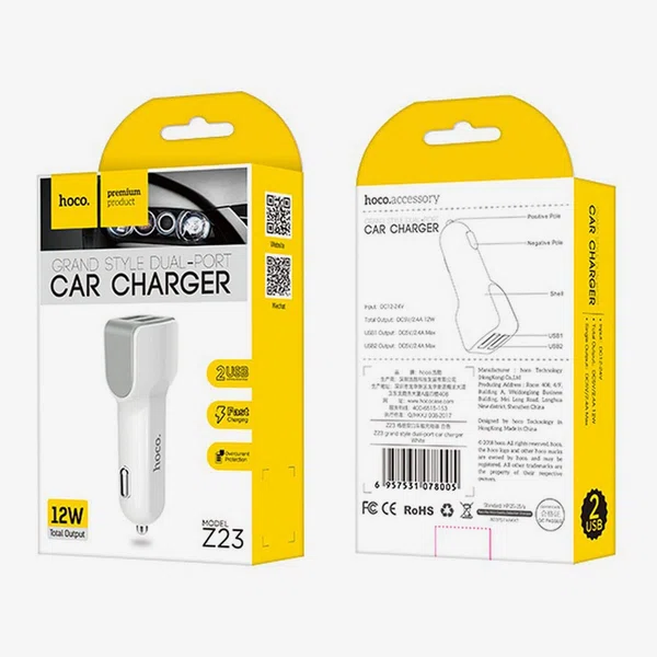 Hoco Z23 Grand Style Dual-Port Car Charger (White)