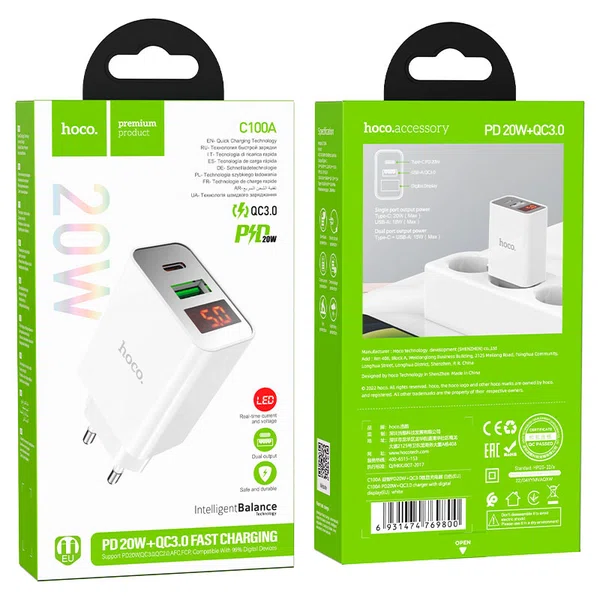 Hoco Wall Charger C100A PD20W + QC3.0 EU Dock