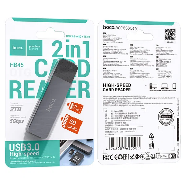 Hoco HB45 Spirit 2-in-1 USB 3.0 Card Reader - Available at AfnoBazar Nepal