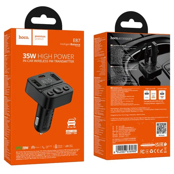 Hoco E87 Delta 35W (1A1C) Car BT FM Transmitter - Available at AfnoBazar Nepal