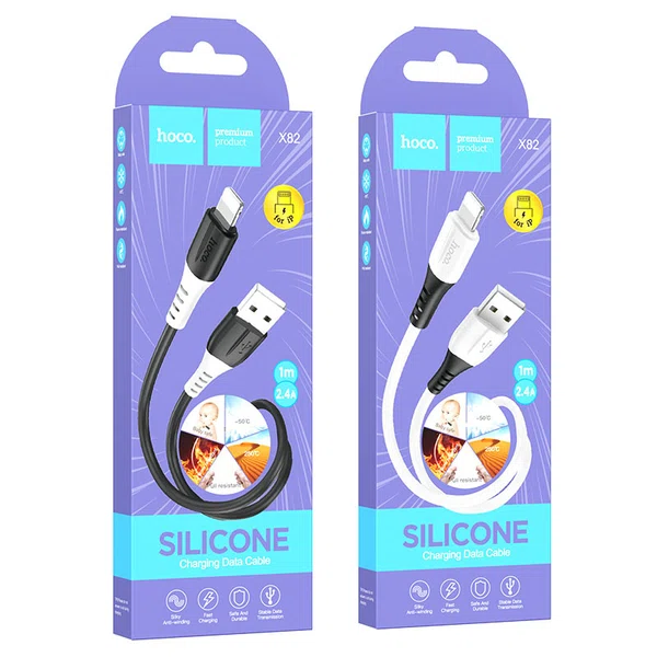Hoco X82 iP Silicone Charging Data Cable (Black) - Available at AfnoBazar Nepal