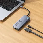 Hoco HB51 Wow 6-in-1 Multi-Function Converter (HDTV+RJ45+PD+USB3.0*3) - Available at AfnoBazar Nepal