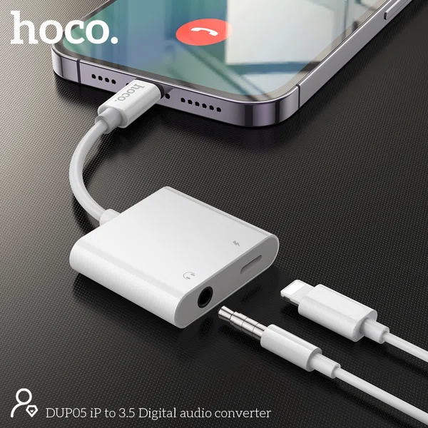 Hoco DUP05 iPhone to iPhone + 3.5mm Digital Audio Converter - Available at AfnoBazar Nepal