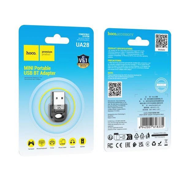 Hoco UA28 Transparent USB Bluetooth 5.1 Adapter for Laptop and PC - Available at AfnoBazar Nepal