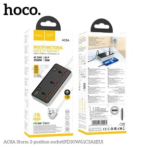 Hoco AC8 Storm 3-Position Socket (PD30W/1C3A) (EU) - Available at AfnoBazar Nepal